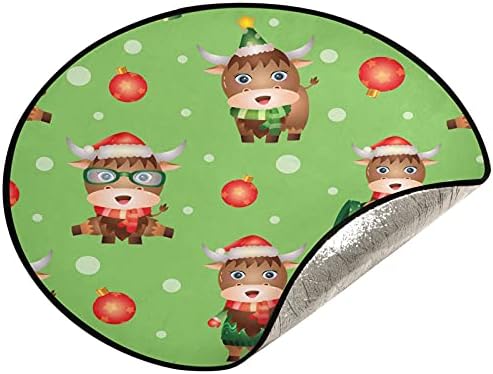 Personagens Vaca Chapéu de lenço de Natal Treça de Natal Treça à prova d'água Bandejas de tapete de tapete sob o acessório da árvore de Natal para protetor para o piso de madeira 28 polegadas
