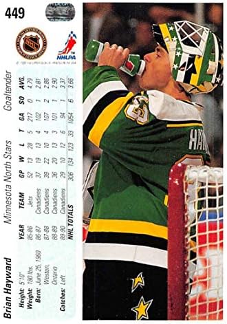 1990-91 Upper Deck 1991 Variação do holograma Hóquei #449 Brian Hayward Minnesota North Stars Cartão de negociação oficial da NHL da Premier Edition of UD Hockey