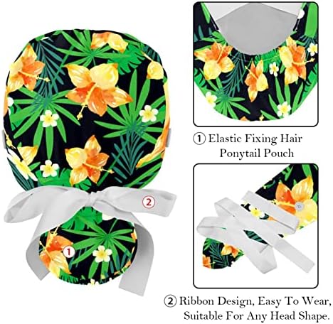2 pacotes de tampa de trabalho com botões, chapéus de amarração elástica ajustável, laps de flor cirúrgica floral floral floral