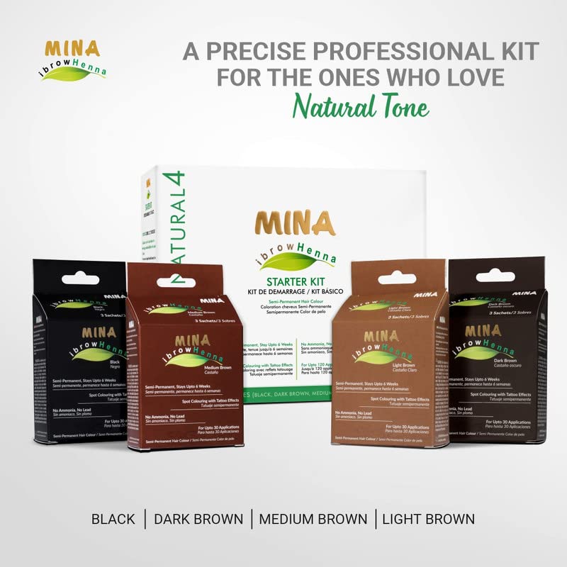 Mina Ibrow Henna Hair Color com Ibrow Nourishing Oil & Conditioning Cleanser Kit para tons profissionais e colorir, pacote natural
