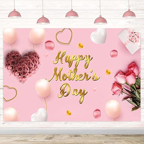 Feliz dia das mães, pano de fundo 8x6ft rosa amor coração flores de balão eu amo mãe fotografia background da festa