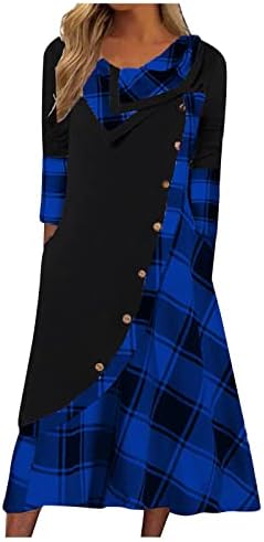 Vestido de festa nokmopo para mulheres de tamanho grande de moda costura de botão de costura de costura de manga longa de manga comprida