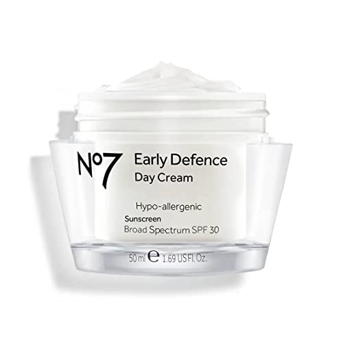 NO7 Early Defense Day Cream SPF 30 - Hipo alergênico de amplo espectro hidratante creme para o rosto - hidratante leve do rosto SPF com lipopeptídeos + vitamina A para pele jovem