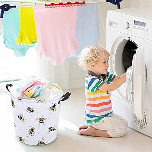 Foduoduo Roupa de cesta de lavanderia Bumblebee cesto de roupa amarela voadora com alças Saco de armazenamento de roupas sujas dobráveis ​​para quarto, banheiro, livro de brinquedos
