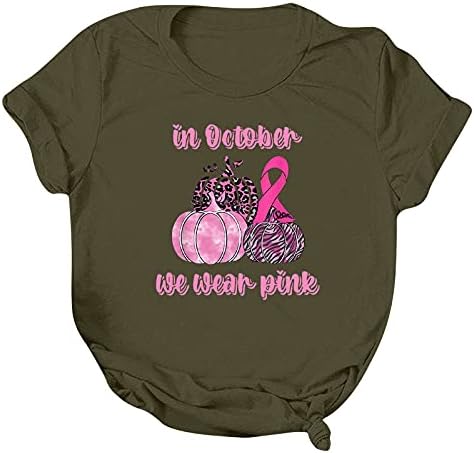 Em outubro, usamos camisas rosa feminino fita rosa câncer de mama conscientize camisetas tops halloween shirt de manga curta