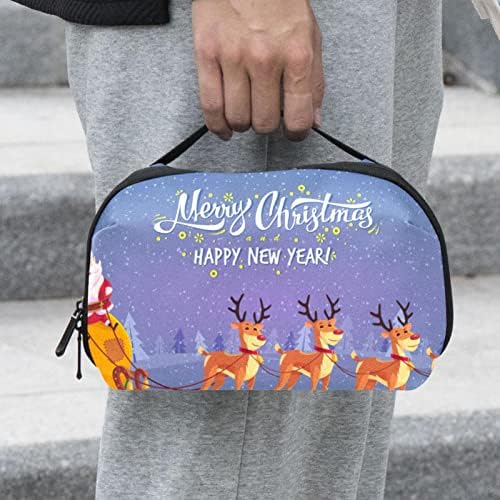 Bolsa de maquiagem à prova d'água, bolsa de maquiagem, organizador cosmético de viagem para mulheres e meninas, desenho animado do carrinho de rena de Natal