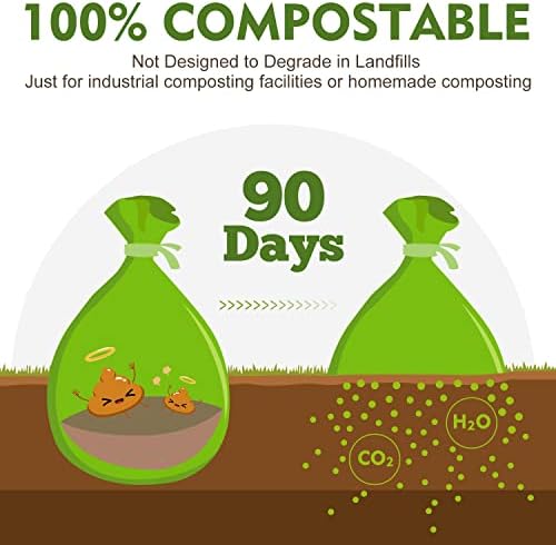 JOYTALE DOG COOP SACOS Compostáveis ​​[Submetido com os padrões ASTM D6400], Biodegradável e Sacos de Resíduos de Pets Biodegradável