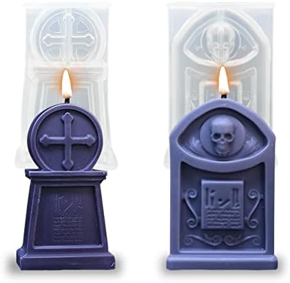2 PCs Tombstone Candle Mold Halloween Resina fundindo molde de silicone para aromaterapia DIY Candas de cera Polímero de argila decoração de argila