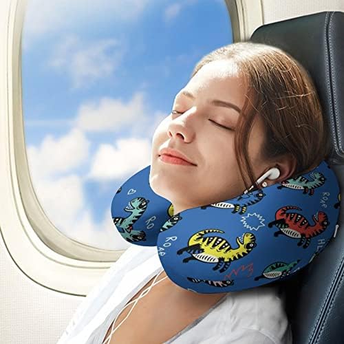 Fashion pescoço travesseiro de animais dinossauros definido azul para viagens de voo de carro, lavável e respirável Memória