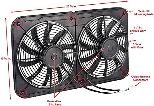 Jegs Dual Electric Fan Assembly | Fãs duplos de 12 ”de diâmetro | Baixo perfil | Design silencioso da Blade S | 3100 CFM Airflow |