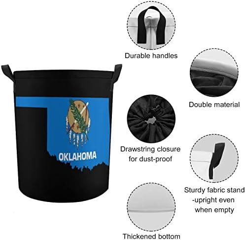Oklahoma Flag Round Roundry Bag Turma de armazenamento impermeável com tampa e alça de cordão