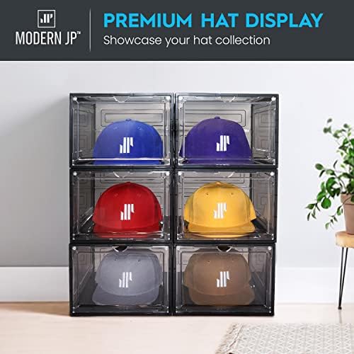 Organizador moderno de chapéu JP para bonés de beisebol - exibição de chapéu transparente, caixa de armazenamento de chapéu premium - design rápido de hat hat rack com fácil acesso à porta do ímã, preto