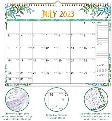 Calendário da parede 2023-2024-Calendário de parede de julho de 2023 a dezembro de 2024, 11,5 x 15, calendário mensal 2023-2024 com datas de Julian, encadernação de dois fios, papel grosso perfeito para escritório e casa