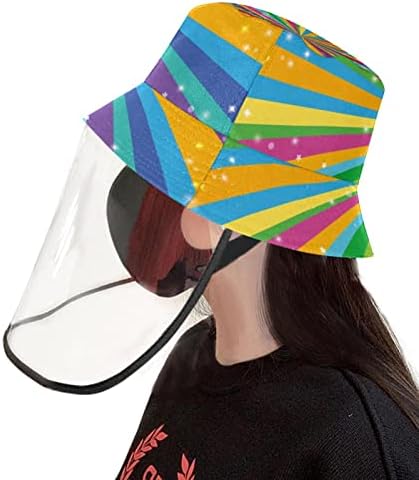 Chapéu de proteção para adultos com escudo facial, chapéu de pescador anti -sun tap, linhas de arco -íris Arte moderna