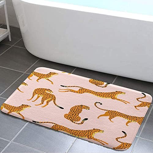 Tapete de banho de leopardo boho, tapete de banho de animal abstrato vintage rosa vintage, tapete de banheiro não deslizante, decoração de banheiro 17x29 polegadas