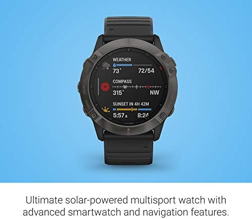 Garmin Fenix ​​6x Pro solar, relógio GPS multisport premium, cinza escuro com banda preta e hrm-pro, risca de tórax com frequência cardíaca