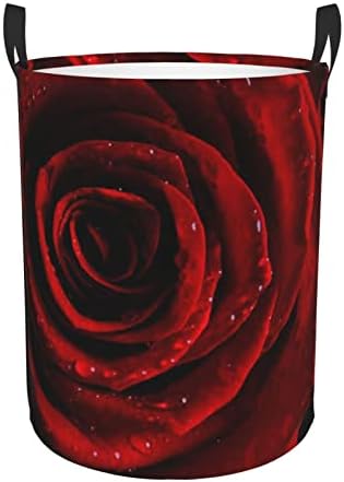 Rosa vermelha estampada na cesta de lavanderia Circular cesto cura