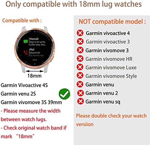 Vicrior Compatível para 18 mm Garmin Vivoactive 4s 40mm / venu 2s Bandas, banda de relógio de aço inoxidável sólida+