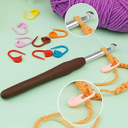 11 PCS Kit de ganchos de crochê tamanhos de gancho ergonômico de 5,8 polegadas de malha longa com marcadores de costura