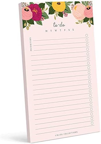 Coleções de Bliss para fazer listões no bloco de notas, floral rosa, magnético semanal e planejador diário para organizar e rastrear listas de supermercados, compromissos, lembretes, prioridades e notas, 4,5 x7.5