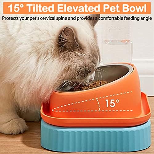 BNOSDM Triple Tilted Dog Cat Bowls Pet Slow alimentador com garrafa de dispensador de água de gravidade automática, tigela de cachorro