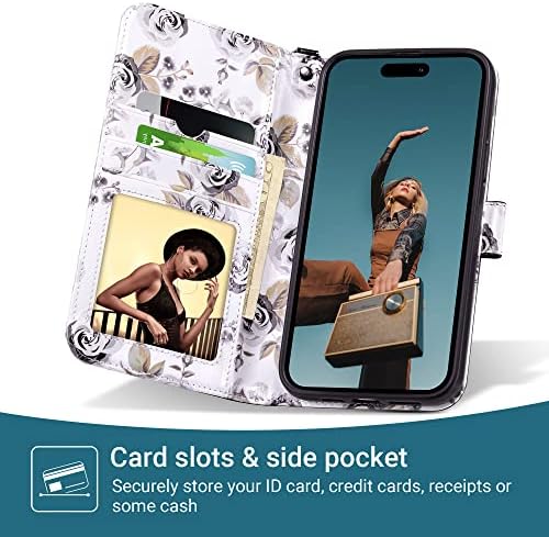 ULAK Compatível com o iPhone 14 Pro Wallet Case com porta -cartas, Flip iPhone 14 Pro Case para mulheres meninas FLOR PU