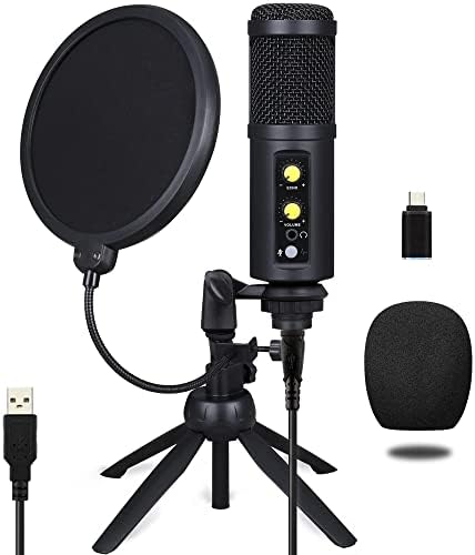 Microfone Tiimge BM850 para PC, Condensador de Computador Echo Mic USB com Stand, Pop Filter, para streaming do YouTube,