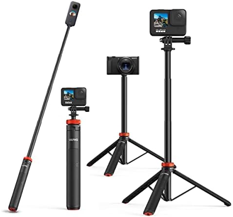 Uurig Selfie telescópico Stick Stick Long com tripé, aperto à mão à prova d'água, para Insta360 GoPro Hero 10 9 8 7 6 5 4 3 2, Fusion, Max, Sessão, Akaso, SJCAM, DJI OSMO Câmeras de ação