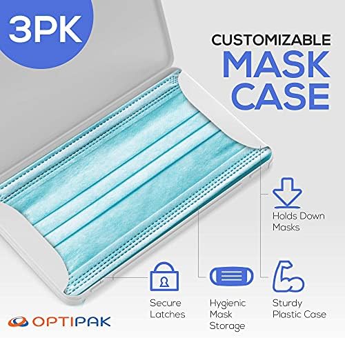 Optipak Personalize sua caixa do suporte da máscara facial - Caixa de armazenamento plástico fino para coberturas descartáveis/pano - mantenha máscaras limpas e adesivos divertidos para personalização - 3 PK