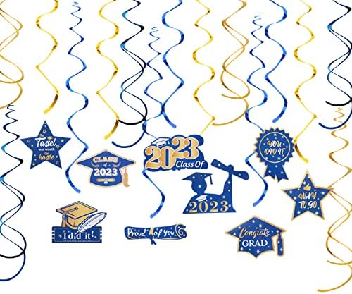A festa das decorações de graduação em ouro azul-azul-marinho Swirls Streamers-15pcs de 2023 parabéns parabéns decoração giranos orgulhosos