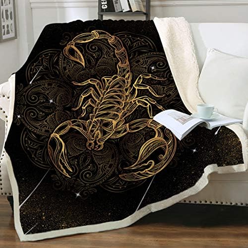 Sleepwish escorpio cobertor Tiro com cobertor Golden Scorpion Inset Clanta de insetos masculinos meninos pretos e dourados reversível sherpa lã cobertor