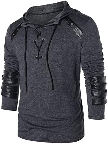 Hoodies vintage para homens, moletons com capuz de capuz góticos góticos com manchas compridas tampos de cordão