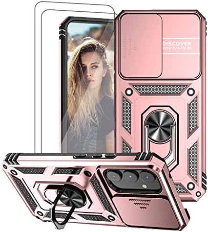Compatível com o estojo Samsung Galaxy A54 5G com protetor de tela HD, capa de telefone A54 com tampa de câmera deslizante, pára -choque robusto à prova de choque militar de grau pesado para o Galaxy A54 5G capa rosa