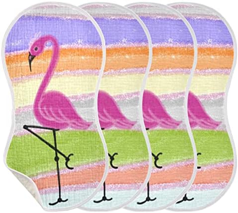 Yyzzh flamingo em arco -íris colorido listrado panos de arroto para bebês 4 pacote algodão babador