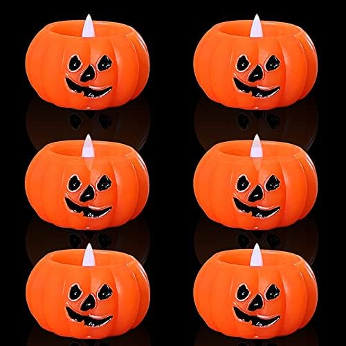 Wyseka Halloween Jack-o'-Lantern Halloween Pumpkin 6 Pack Pack Candles sem chamas Decorações de Halloween ， Luzes
