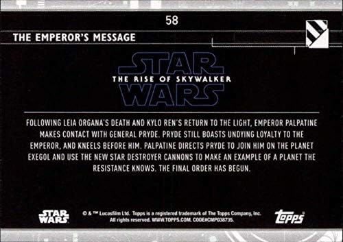 2020 Topps Star Wars The Rise of Skywalker Série 2 Purple 58 O cartão de negociação de mensagens do Imperador