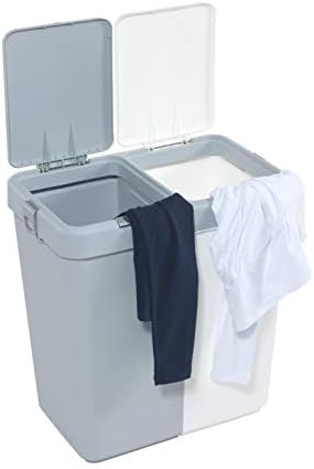 Mabel Home Plástico cesto de lavanderia com tampa, 2 seções, cesta de lavanderia grande - Bin Bin Bin Extra Inc. E 3 cor