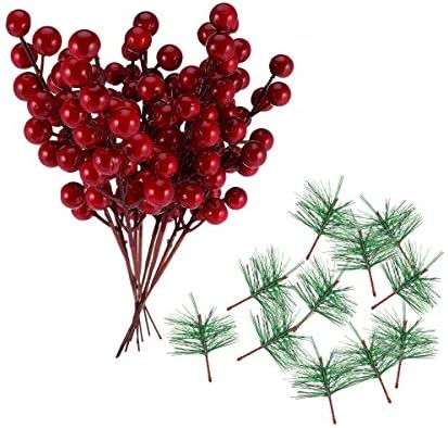 PartyKindom 60 PCs envolvendo ramificações de bagas simuladas Pine Achles Decorações de Natal Presentes Ornamentos
