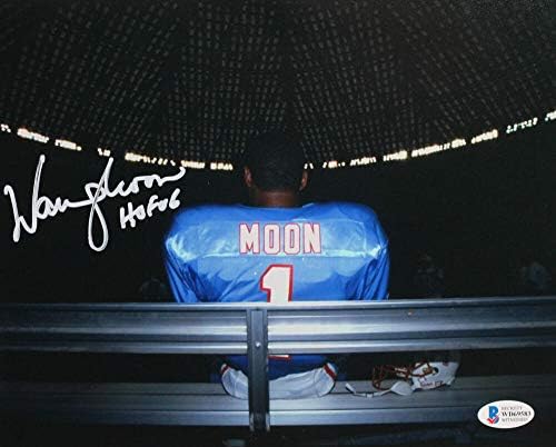 Warren Moon autografou o Houston Oilers 8x10 em Bench W/Hof - Beckett W Auth White