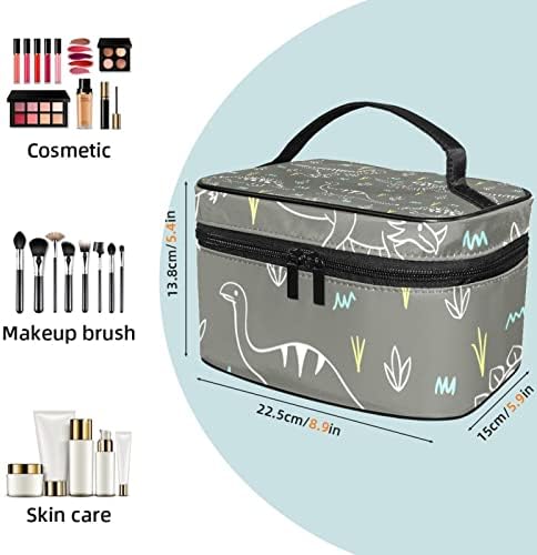 Bolsa de maquiagem de maquiagem de dinossauros de padrão cinza bolsa de cosméticos para cosméticos, produtos de higiene pessoal, escovas