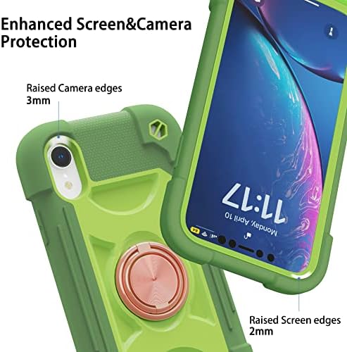 Cookiver para iPhone XR Case 6,1 polegadas com suporte de anel, com protetor de tela de vidro de 2 pacote, cobertura de grau de classe robusta à prova de choque pesado com montagem magnética de carros para iPhone XR