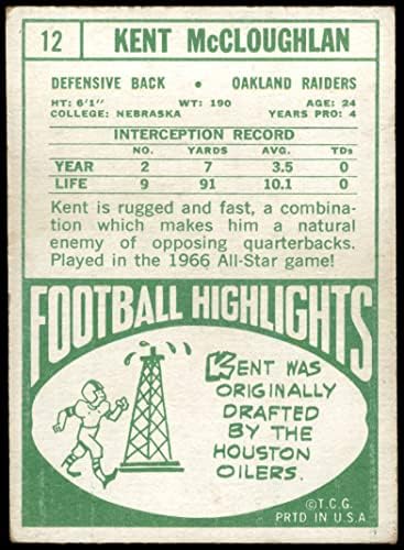 1968 Topps # 12 Kent McCloughan Oakland Raiders VG/Ex Raiders Nebraska
