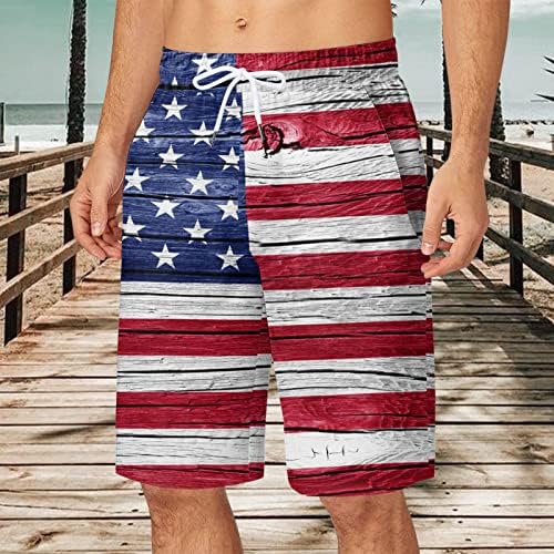 Independence Day de shorts gráficos masculinos da cintura de cordão as estrelas patrióticas listras impressas de verão shorts