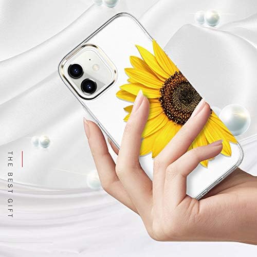 Baisrke Compatível com o caso do iPhone 12, iPhone 12 Pro Case com flores, para mulheres femininas, capa traseira dura para o padrão floral à prova de choque para o telefone de 6,1 polegadas 2020 - girassol amarelo