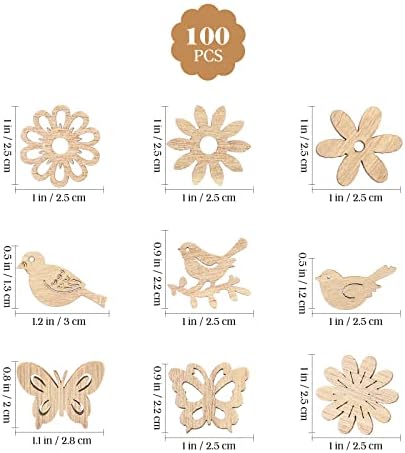 AMOSFUN 100pcs recortes de madeira de madeira Flatas de borboleta de borboleta enfeites de madeira confete de confete de decoração ornamentos rústicos para artesanato diy