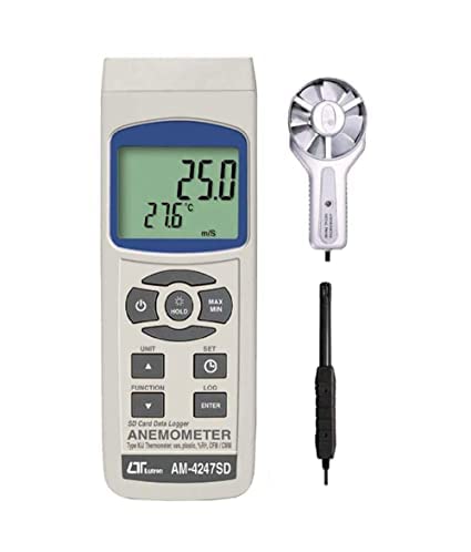 Anemômetro de palheta de metal 7 em 1 Anemômetro digital eletrônico Velocidade do ar, temperatura do ar, temperatura/umidade, umidade de orvalho, lâmpada úmida junto com o Certificado de Calibração Modelo: AM-4247SD