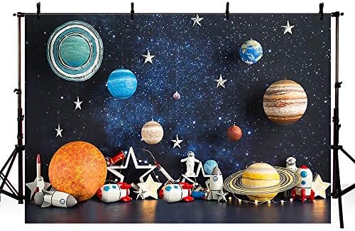 Mehofond 7x5ft space fotografia pano de fundo universo planeta estrela galáxia astronauta foguete infantil festas de aniversário decoração garoto retrato foto de fundo banner