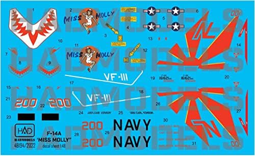Tive modelos 1/48 Marinha dos EUA Grumman F-14a Tomcat VF-1111 Sandosorry 2022 Edição Modelo de Plástico Decalque Had48194-2022