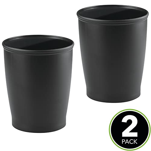 Mdesign pequeno banheiro plástico lata de lata - lixo de 1,6 galão pode cesto de lixo para banheiro - cesta de lixo/lixo - lata de lixo para banheiro, banheiro - coleta hyde - 2 pacote - preto