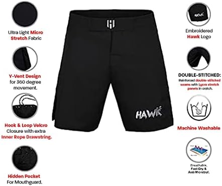 Hawk Sports Athletic Shorts para homens e mulheres, sem shorts de MMA GI para boxe de pico de desempenho, kickboxing